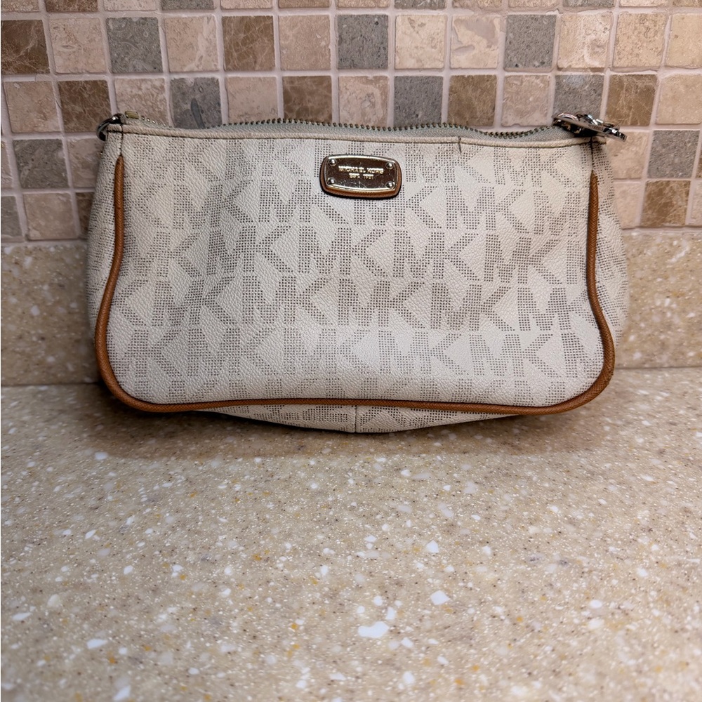 Michael Kors Cream and Tan Clutch